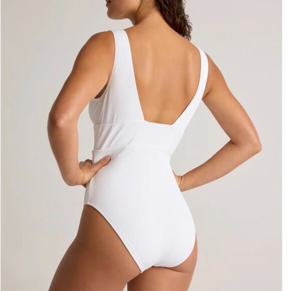 NWT Quince White Ribbed Italian Plunge Bathing Suit S - Picture 2 of 12